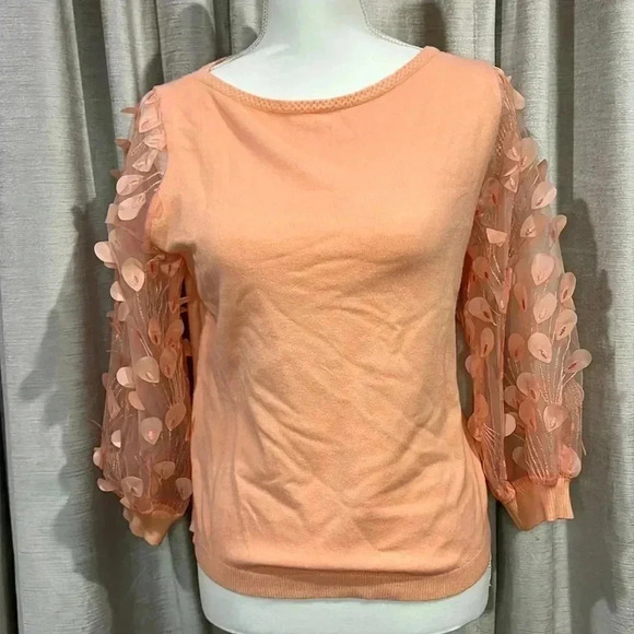 SIONI MILANO LONG SLEEVE CORAL SWEATER WITH FLUTTER LEAF DETAIL - Picture 2 of 7